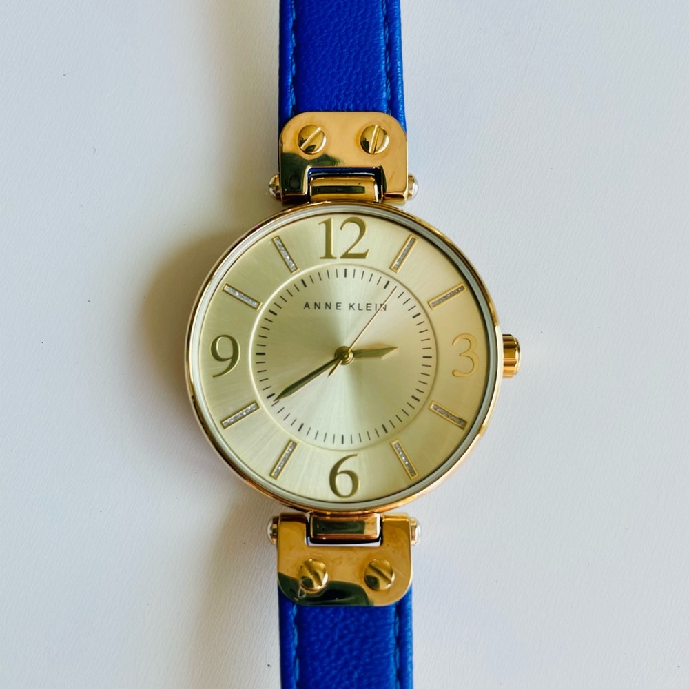 Blue and gold wristwatch